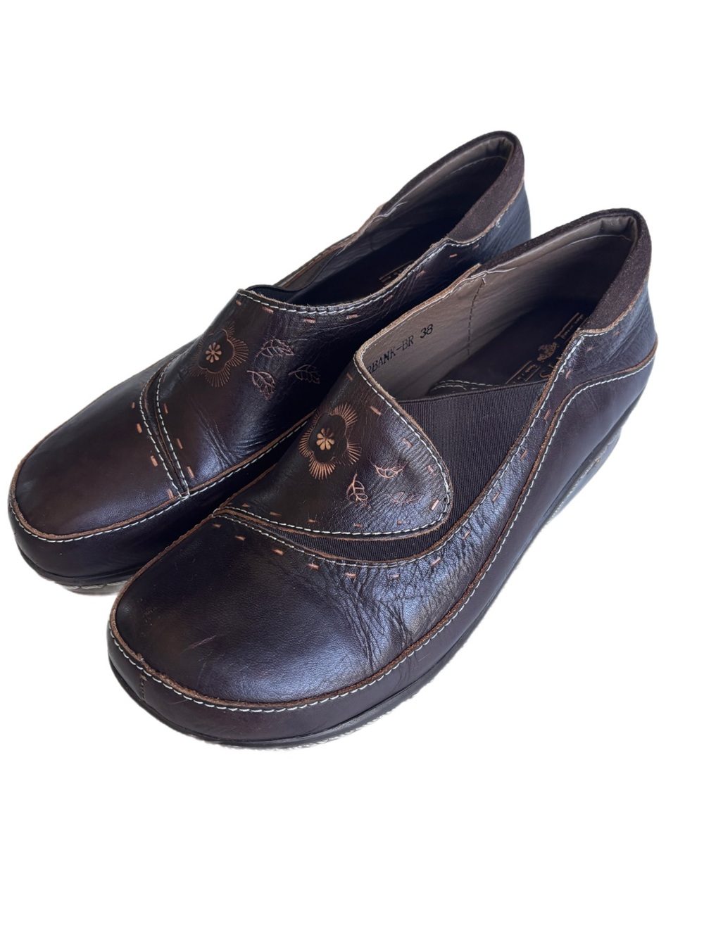 Womens L'Artiste Spring Step Burbank Brown Floral Clog Slip On Shoes Size 38